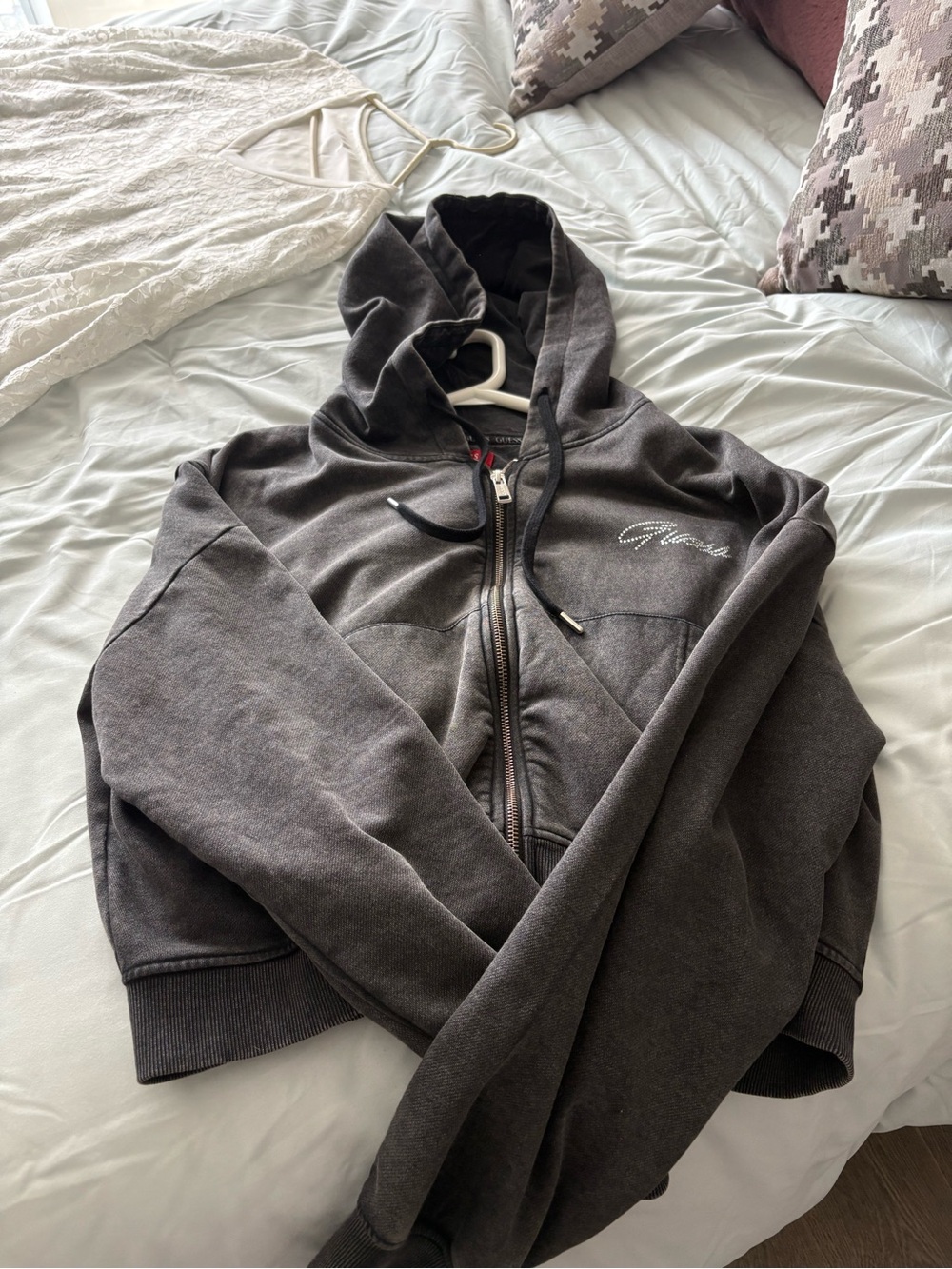 Guess Charcoal Gray Full-Zip Hoodie